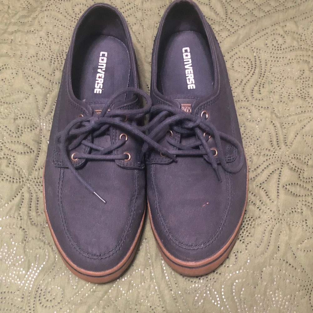 Converse Men's Dark Navy Canvas Boat Shoes with Brown Trim